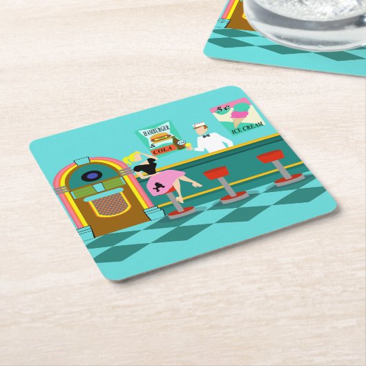 レトロのソーダ・ファウンテンの紙のコースター スクエアペーパーコースター (アングル)