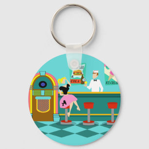 レトロのソーダ・ファウンテンボタンKeychain キーホルダー