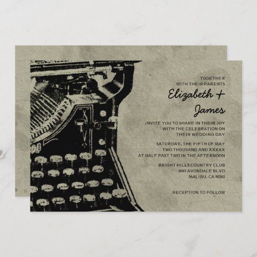 レトロのタイプライターは結婚式招待状を調整します 招待状 (正面/裏面)