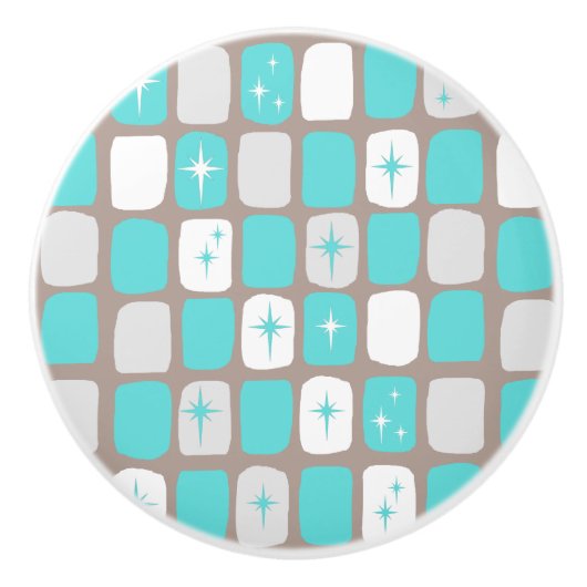 レトロのターコイズのスターバストの陶磁器のノブ セラミックノブ (正面)