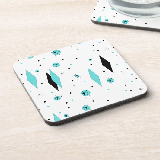 レトロのターコイズのダイヤモンドのスターバストのプラスチックコースター コースター (左側)