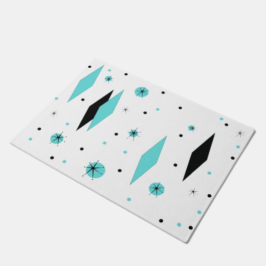 レトロのターコイズのダイヤモンド及びスターバストのドア・マット ドアマット (アングル)