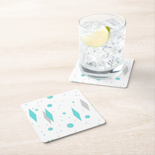 レトロのターコイズのダイヤモンド及びスターバストのペーパーコースター スクエアペーパーコースター (インサイチュ)