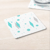 レトロのターコイズのダイヤモンド及びスターバストのペーパーコースター スクエアペーパーコースター (アングル)