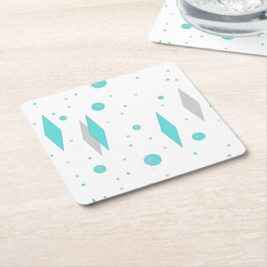 レトロのターコイズのダイヤモンド及びスターバストのペーパーコースター スクエアペーパーコースター (アングル)