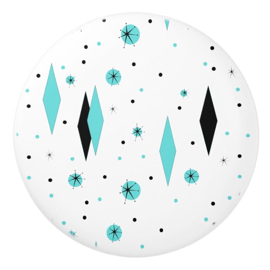 レトロのターコイズのダイヤモンド及びスターバストの陶磁器の引き セラミックノブ (正面)