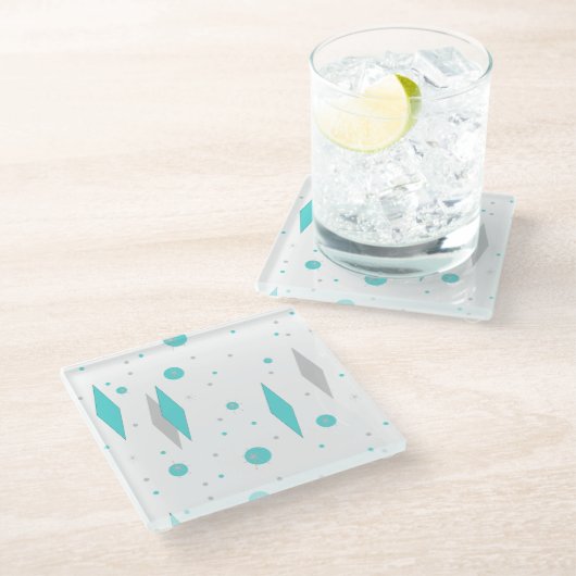 レトロのターコイズのダイヤモンド及びスターバストガラスのコースター ガラスコースター (アングル)