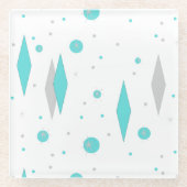 レトロのターコイズのダイヤモンド及びスターバストガラスのコースター ガラスコースター (正面)