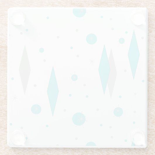 レトロのターコイズのダイヤモンド及びスターバストガラスのコースター ガラスコースター (裏面)