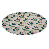 レトロのターコイズの花柄パターン カッティングボード (角)