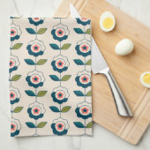 レトロのターコイズの花柄パターン キッチンタオル (四つ折り)