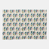 レトロのターコイズの花柄パターン キッチンタオル (横)