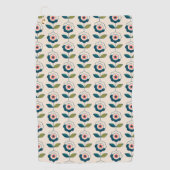 レトロのターコイズの花柄パターン ゴルフタオル (正面)