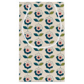 レトロのターコイズの花柄パターン スモールペーパーバッグ (裏面)