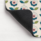 レトロのターコイズの花柄パターン マウスパッド (コーナー)