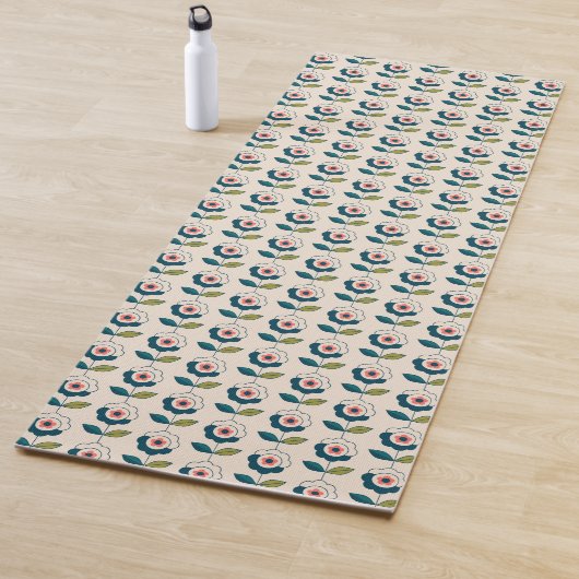 レトロのターコイズの花柄パターン ヨガマット (インサイチュ)