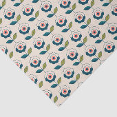 レトロのターコイズの花柄パターン 薄葉紙 (詳細)