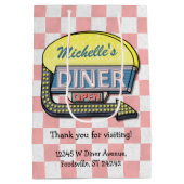 レトロのダイナーの印50sのピンクのチェック模様のパーソナライズ ミディアムペーパーバッグ (裏面)