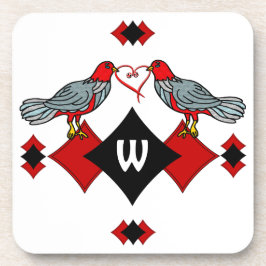 レトロのダイヤモンド、鳥およびハートWorms_Monogrammed コースター