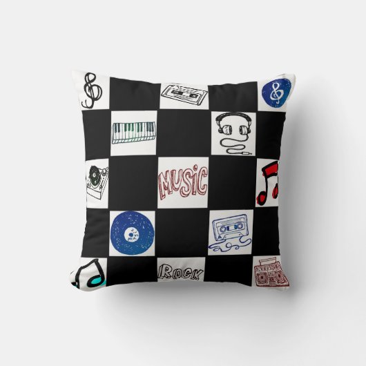 レトロのチェッカーボードの音楽カセット及び多く クッション (正面)