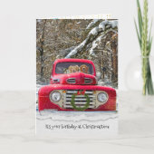 レトロのトラックのクリスマスの誕生日レトリーバー犬 シーズンカード (正面)