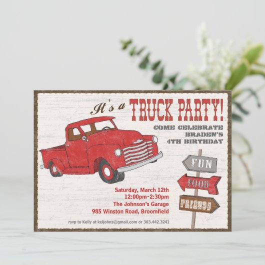 レトロのトラックのパーティの招待状 招待状 (スタンド正面)