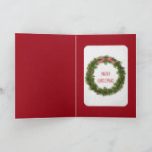 レトロのトラックの雪が多い窓のゴールデン・リトリーバー シーズンカード (内部)