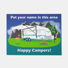 レトロのトレーラーの玄関マット、ティール（緑がかった色）、二重車軸、18" x 24" ドアマット