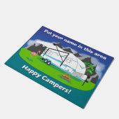 レトロのトレーラーの玄関マット、ティール（緑がかった色）、二重車軸、18" x 24" ドアマット (アングル)