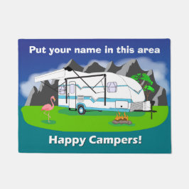 レトロのトレーラーの玄関マット、ティール（緑がかった色）、独身のな車軸、18 x 24 ドアマット