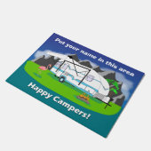 レトロのトレーラーの玄関マット、ティール（緑がかった色）、独身のな車軸、18 x 24 ドアマット (アングル)