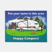 レトロのトレーラーの玄関マット、木質の、二重車軸、18" x 24" ドアマット (正面)