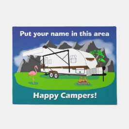 レトロのトレーラーの玄関マット、木質の、二重車軸、18" x 24" ドアマット