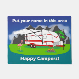 レトロのトレーラーの玄関マット、赤、二重車軸、18" x 24" ドアマット