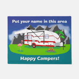 レトロのトレーラーの玄関マット、赤、独身のな車軸、18" x 24" ドアマット