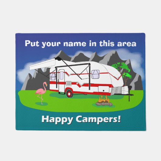 レトロのトレーラーの玄関マット、赤、独身のな車軸、18" x 24" ドアマット (正面)