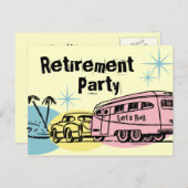 レトロのトレーラーの退職パーティーの郵便はがきの招待状 インビテーションポストカード (正面/裏面)