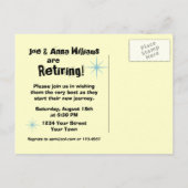 レトロのトレーラーの退職パーティーの郵便はがきの招待状 インビテーションポストカード (裏面)