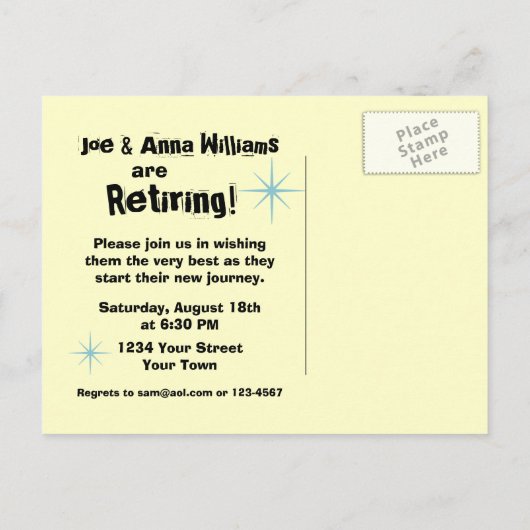 レトロのトレーラーの退職パーティーの郵便はがきの招待状 インビテーションポストカード (裏面)