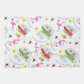 レトロのトレーラー及びフラミンゴパターン キッチンタオル (横)