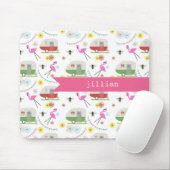 レトロのトレーラー及びフラミンゴパターン マウスパッド (マウス)