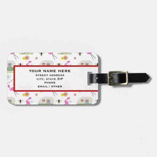 レトロのトレーラー及びフラミンゴパターン ラゲッジタグ (正面横)