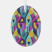 レトロのドードルポップ・アートの：幾何学的アート。 ガラスオーナメント (正面左)