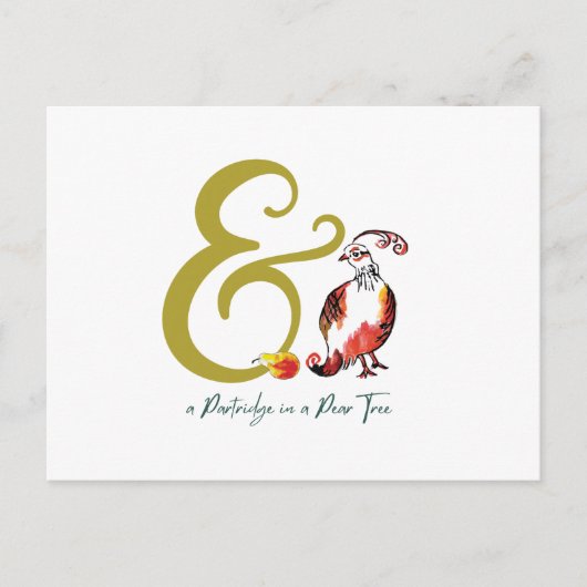 レトロのナシの木のパトリッジ手図解入りの、写真付きの- ポストカード (正面)