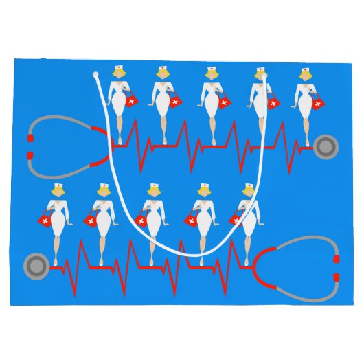 レトロのナースのギフトバッグ ラージペーパーバッグ (裏面)