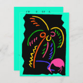 レトロのネオンやし及びフラミンゴTIKIのパーティの招待状 招待状 (正面/裏面)