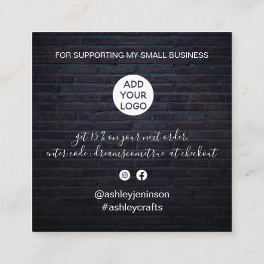 レトロのネオンピンクのサイン感謝していオーダー スクエア名刺 (裏面)