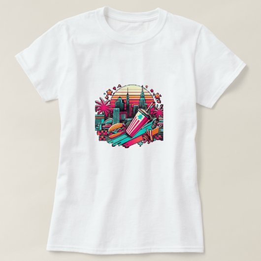 レトロのネオン街並み（ファストフード付き） Tシャツ (デザイン正面)