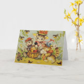 レトロのネコ科の遠出のメッセージカード カード (黄色い花)