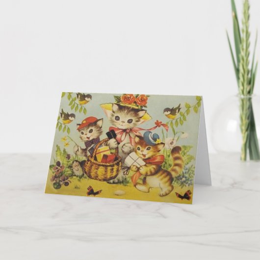 レトロのネコ科の遠出のメッセージカード カード (正面)